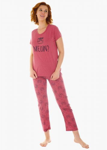 Γυναικεία καλοκαιρινή πιτζάμα "Meow" παντελόνι all print cats